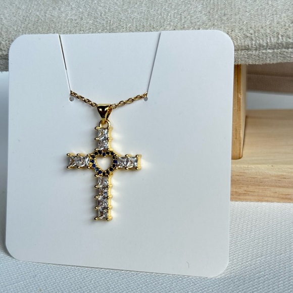 Elegant Gold and Silver Cross Pendant Necklace - Picture 2 of 3